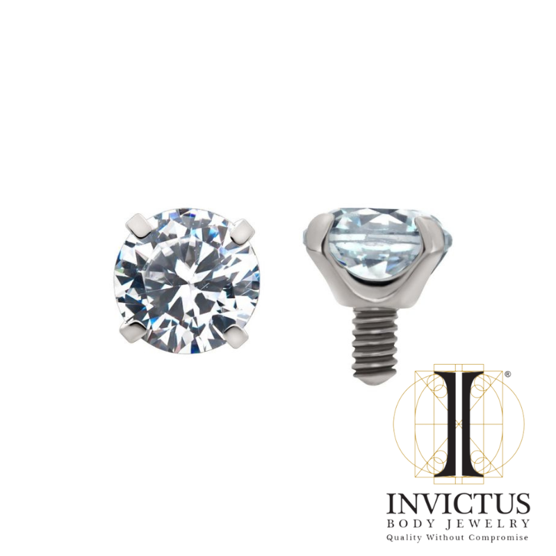 14g Low Profile Internally Threaded End with Prong Set Round CZ Top