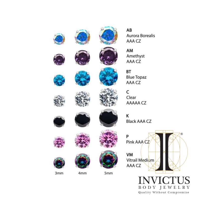 14g Low Profile Internally Threaded End with Prong Set Round CZ Top