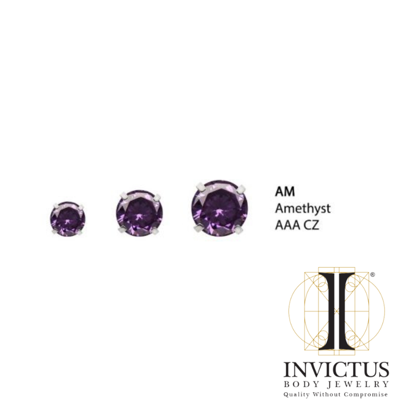 14g Low Profile Internally Threaded End with Prong Set Round CZ Top