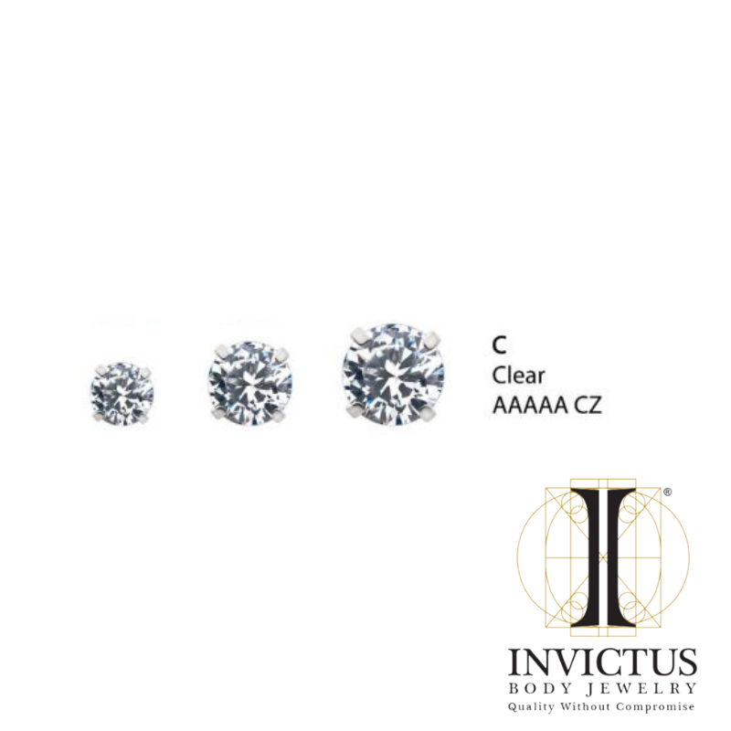 14g Low Profile Internally Threaded End with Prong Set Round CZ Top