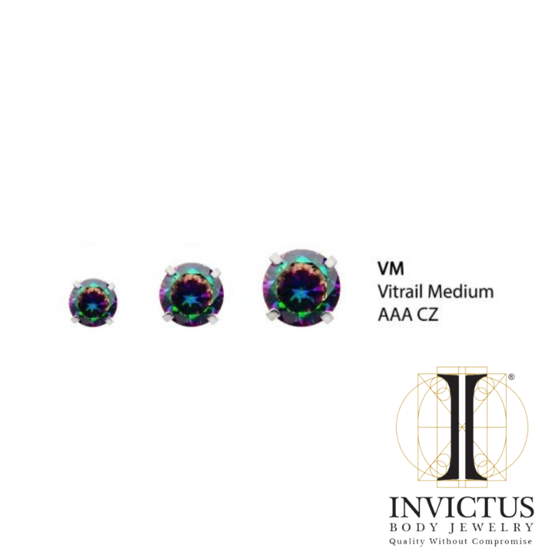 14g Low Profile Internally Threaded End with Prong Set Round CZ Top