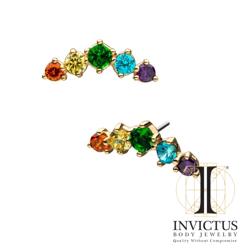 14Kt Yellow Gold Threadless with 5-Rainbow Ends