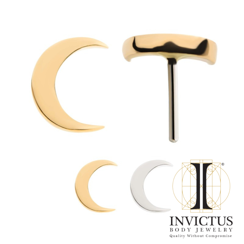 14Kt Gold Threadless Crescent Moon Ends
