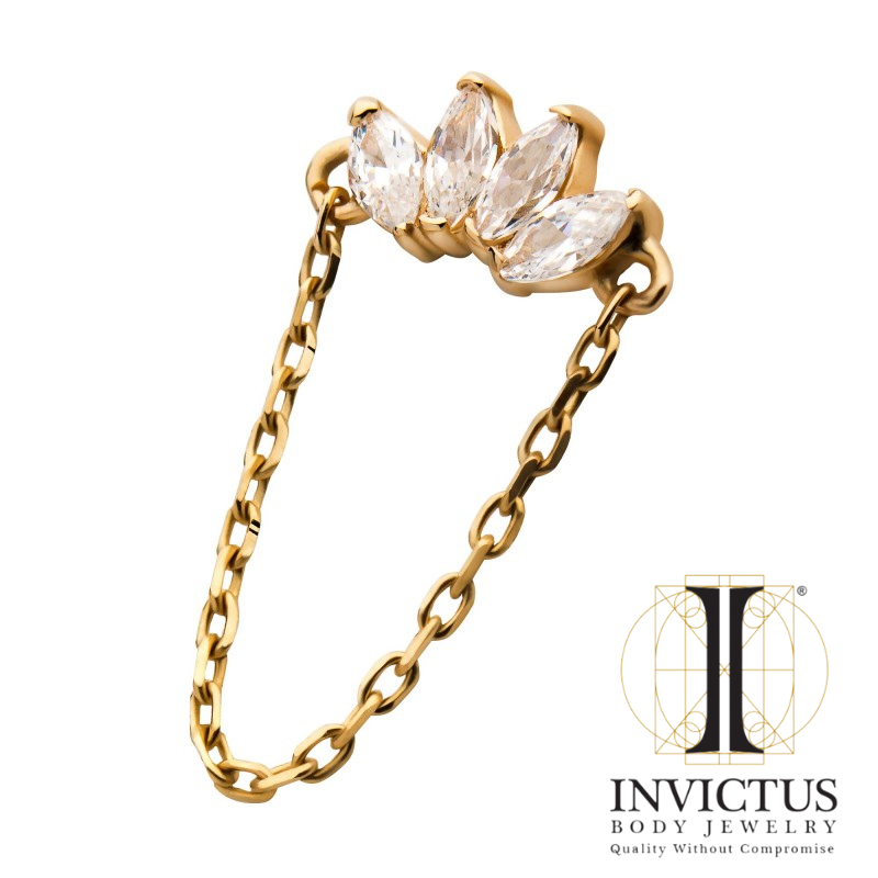 14Kt Yellow Gold Threadless Marquise Ends with Dangling Chain