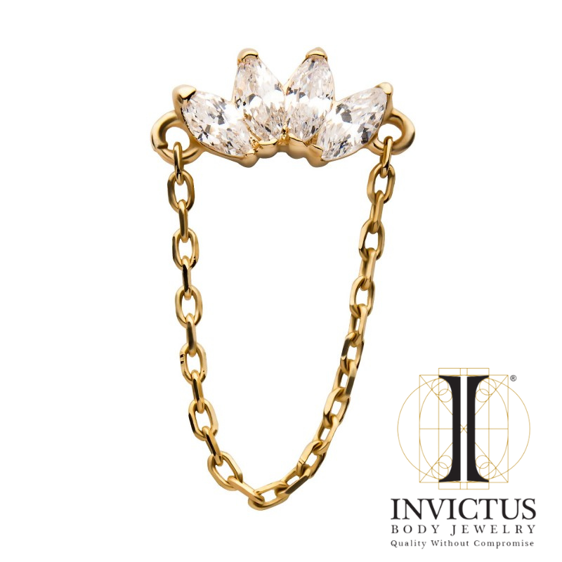 14Kt Yellow Gold Threadless Marquise Ends with Dangling Chain