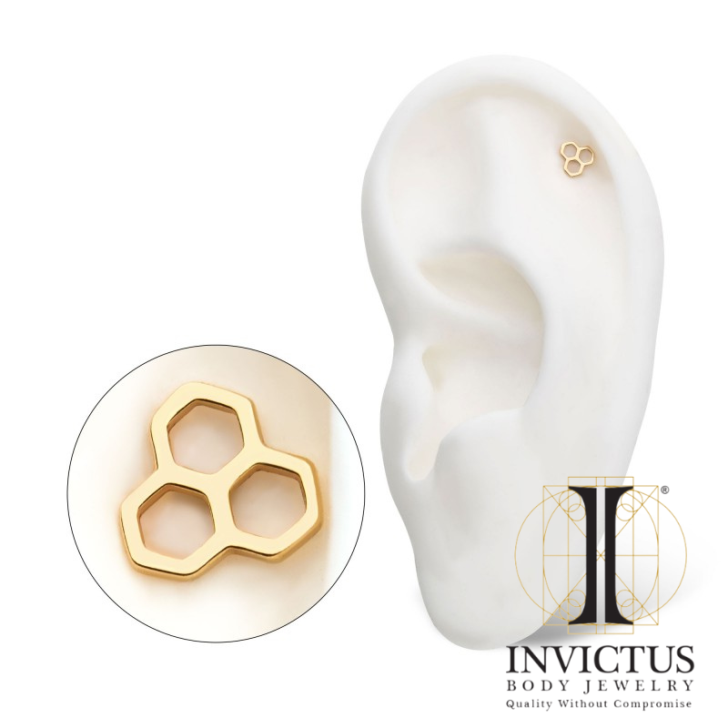 14kt Yellow Gold Threadless Honeycomb With Cutout Top