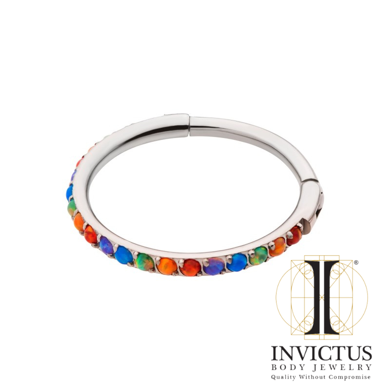 18g 20g Rainbow Opal Titanium Side Facing Hinged Segment Clicker