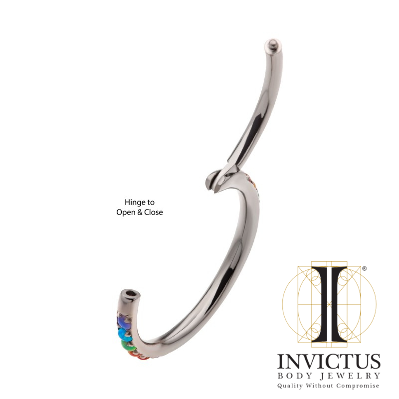 18g 20g Rainbow Opal Titanium Side Facing Hinged Segment Clicker