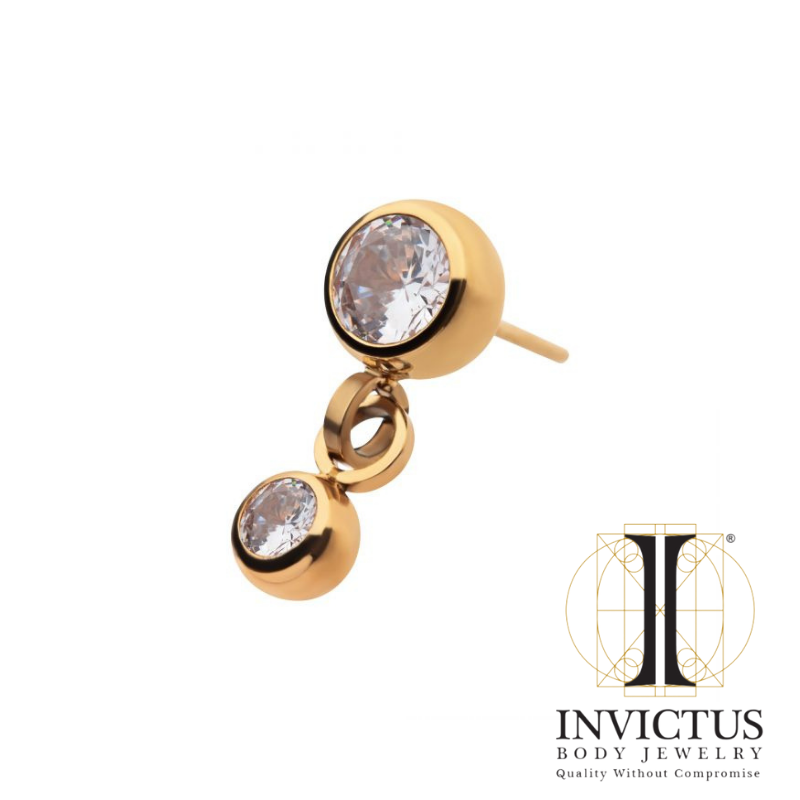 24Kt Gold PVD Titanium Threadless Double Bezel Dangle Ends