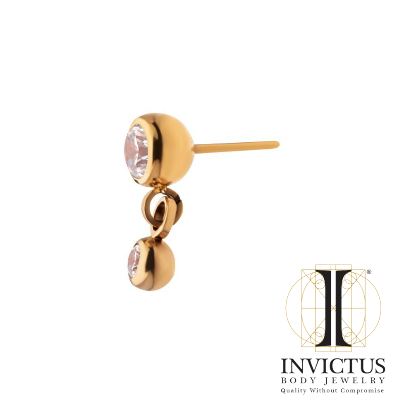 24Kt Gold PVD Titanium Threadless Double Bezel Dangle Ends