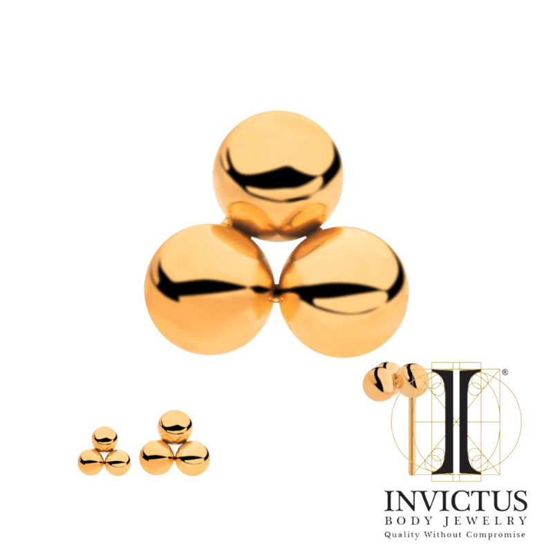 24KT Gold PVD Titanium Threadless Trinity Ball Ends