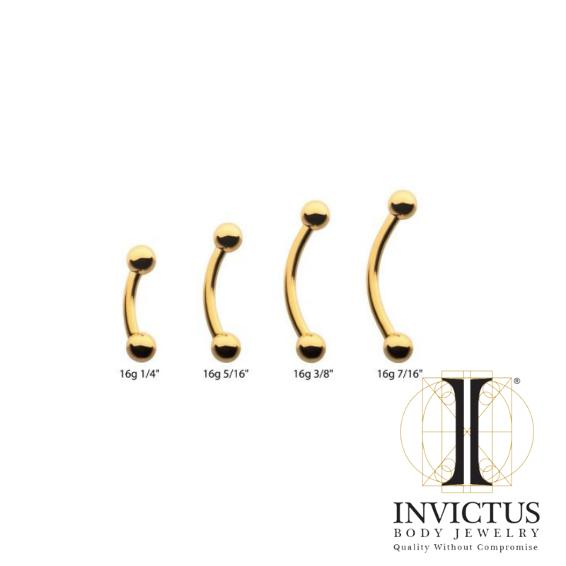 16g - 24KT Gold PVD Titanium Internally Threaded Curved Barbell