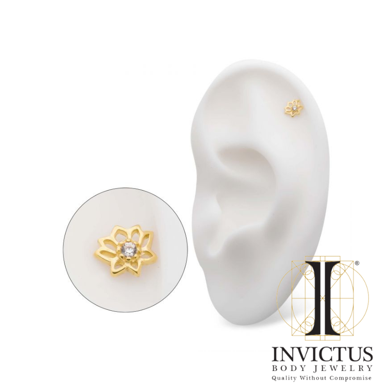 14kt Threadless Lotus Flower with CZ/ Opal