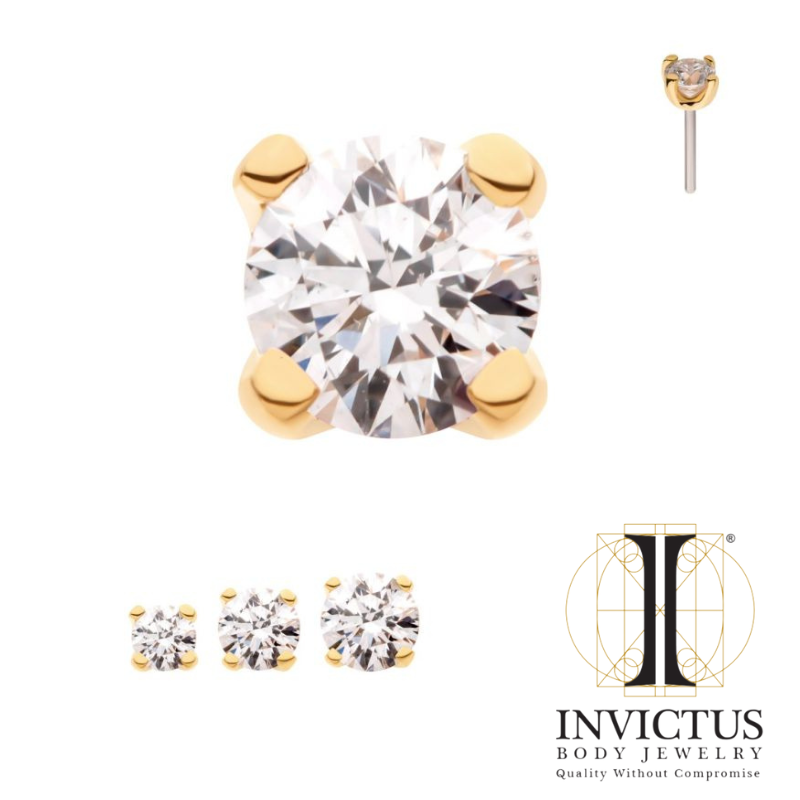 14kt Gold Threadless Prong Genuine Round Diamond ends