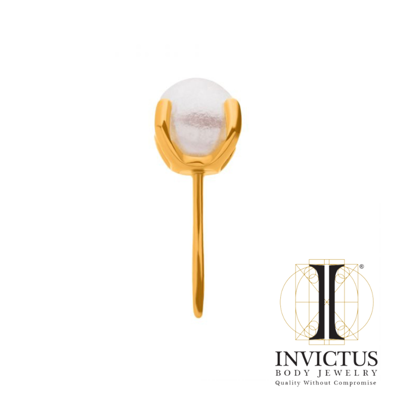 24Kt Gold PVD Titanium Threadless White Pearl Swarovski Prong Ends