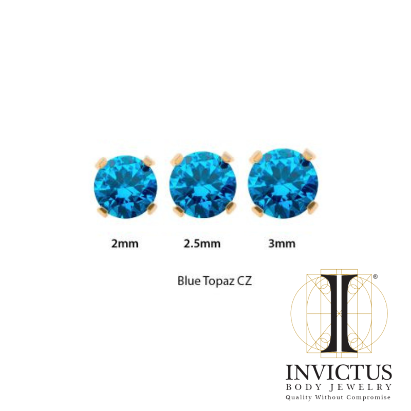 24Kt Gold PVD Titanium Prong CZ Threadless & Internally Threaded Ends