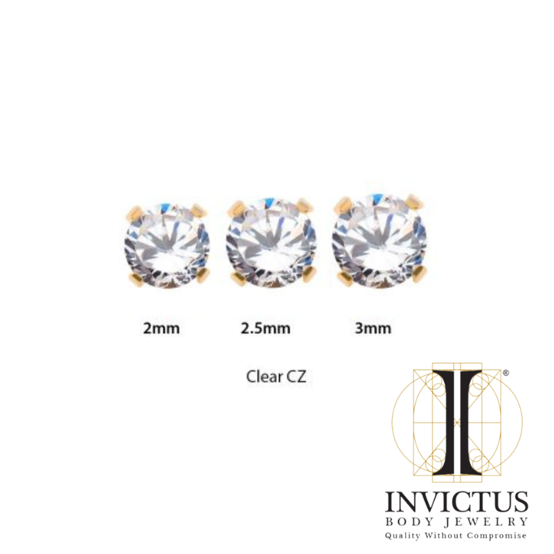 24Kt Gold PVD Titanium Prong CZ Threadless Ends 4 mm