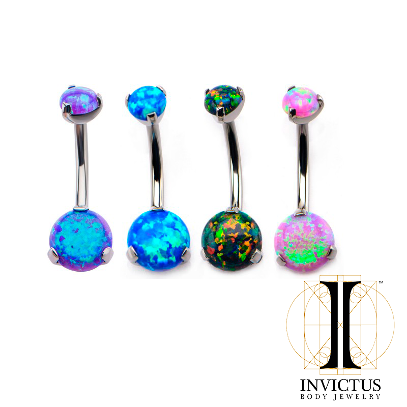 Titanium Prong Set Double Synthetic Opal Navel Curves - REBELLIC