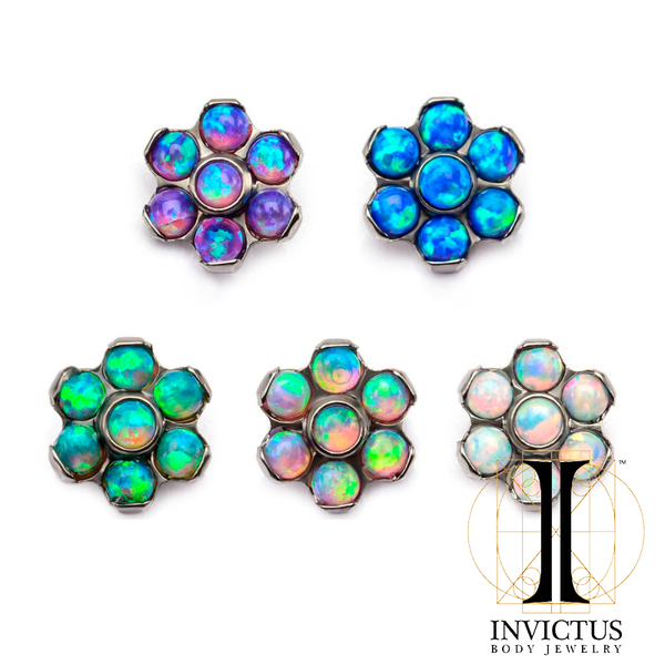 14g Titanium Bezel Set Synthetic Opal Flower Tops - REBELLIC