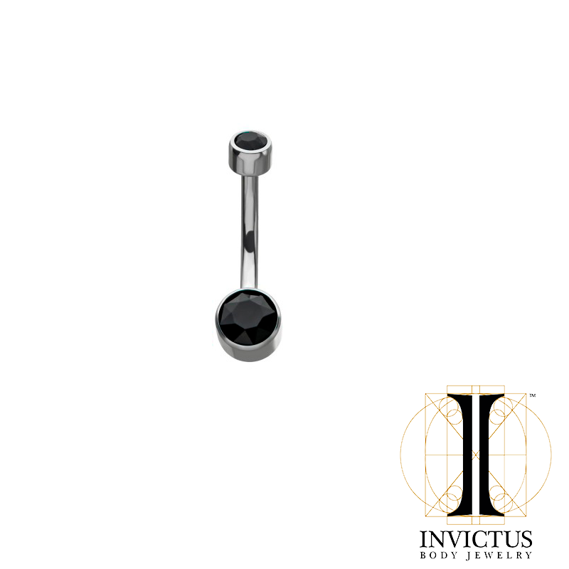 Titanium Bezel Set Double Swarovski Crystal Navel Curves - REBELLIC