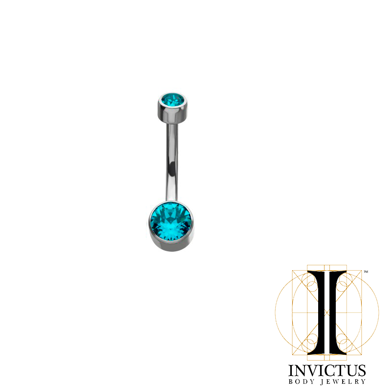 Titanium Bezel Set Double Swarovski Crystal Navel Curves - REBELLIC