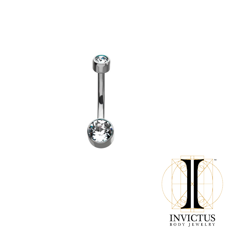 Titanium Bezel Set Double Swarovski Crystal Navel Curves - REBELLIC