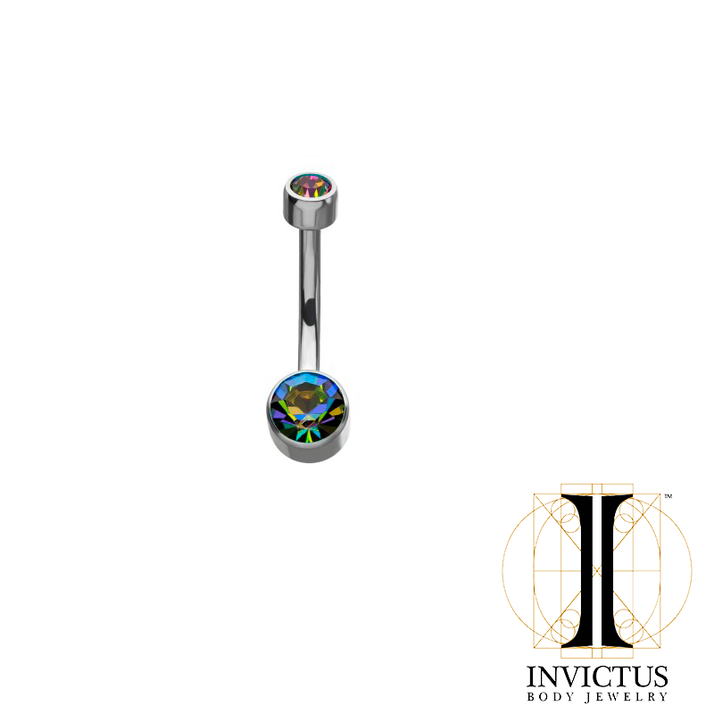 Titanium Bezel Set Double Swarovski Crystal Navel Curves - REBELLIC