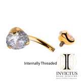 24KT Gold PVD Titanium Internally Threaded with Prong Set Clear CZ Fixed Navel