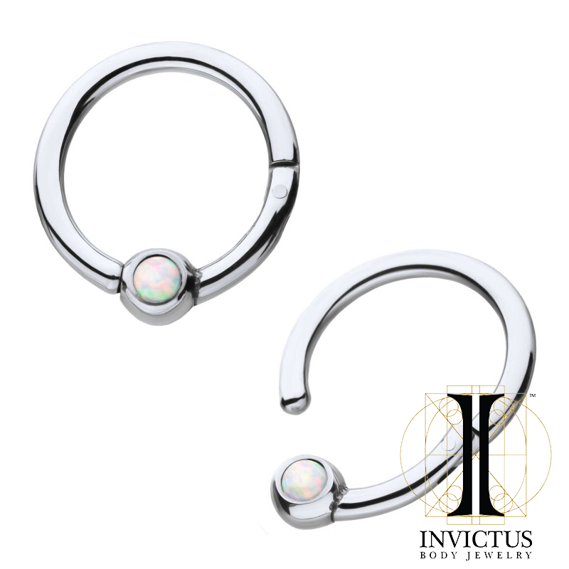 16g Titanium White Opal Hinged Segment Ring - REBELLIC