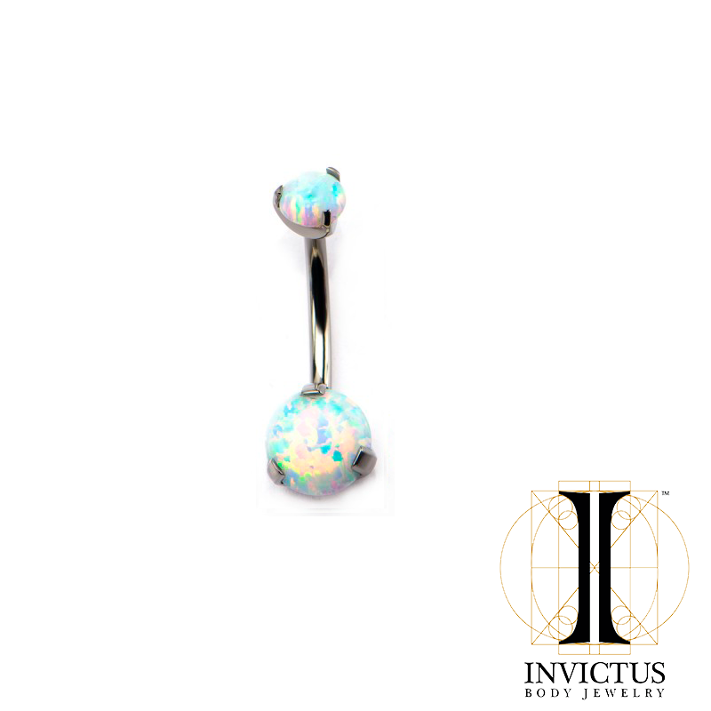 Titanium Prong Set Double Synthetic White Opal Navel Curves - REBELLIC