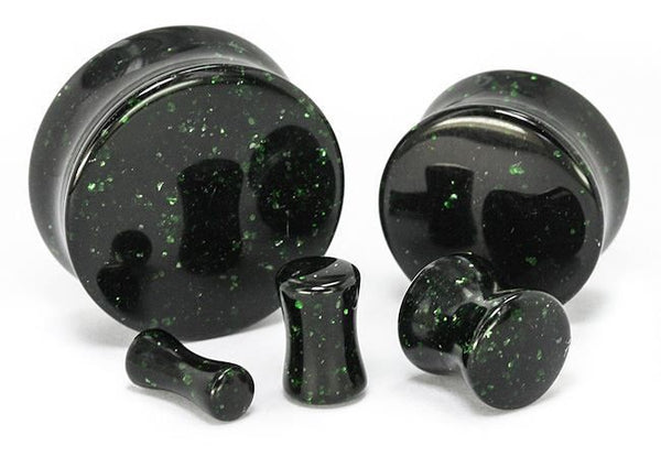 Green Goldstone Glass Double Flare Plugs - REBELLIC