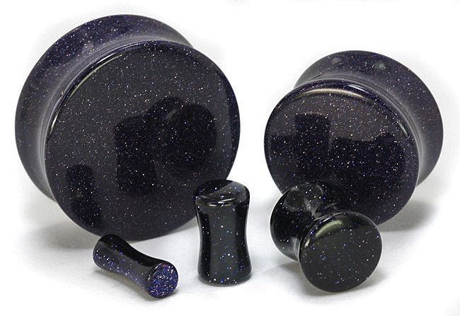 Blue Goldstone Glass Double Flare Plugs - REBELLIC