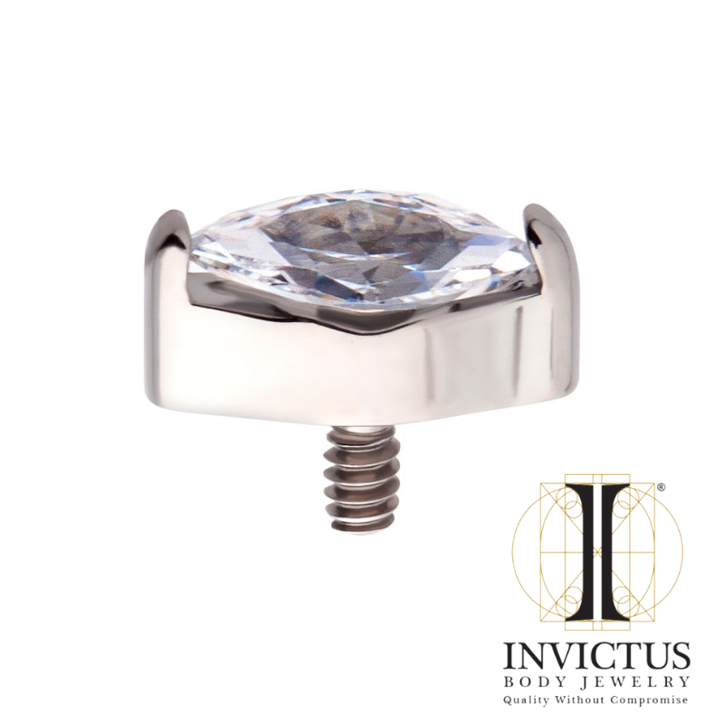 Titanium Internally Threaded with 2-Prong Set Marquise CZ Top